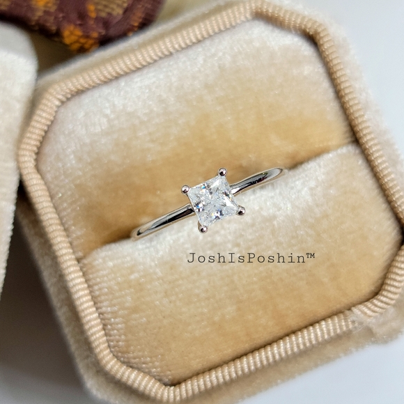 0.60CT. Princess cut Moissanite 4 prong ring in 18K gold over sterling silver - Picture 6 of 14